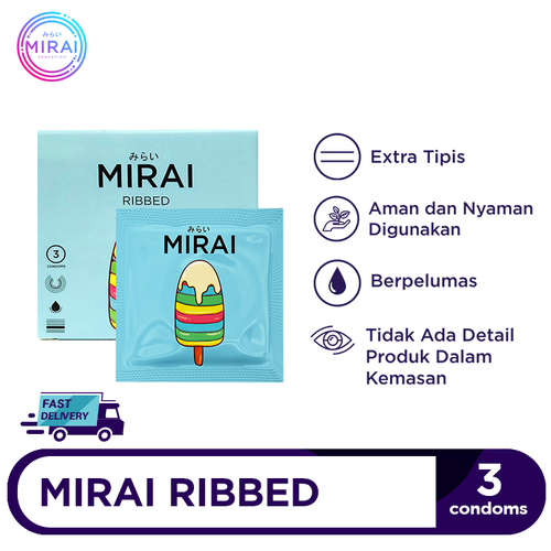 Kondom Mirai Ribbed 3 Pcs - Tekstur Garis Garis Halus