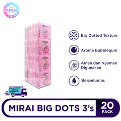 Condom Mirai Big Dots 20 Packs @3 Pcs - Larger and Wider Dotted Texture